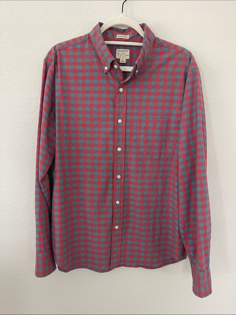 J.Crew Secret Wash Stretch Slim‎ Untucked Buffalo Check Shirt L